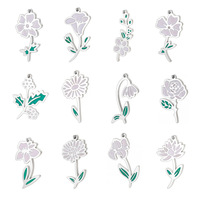 Naissance mensuelle fleur bijoux à bricoler soi-même famille naissance fleur pendentif acier inoxydable émail Rose, marguerite, Lotus, Iris fleur breloques