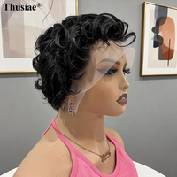 Perruque courte brésilienne pour coupe pixie, avec frontal 13x4, nœuds blanchis, dentelle et cheveux de bébé, bouclée