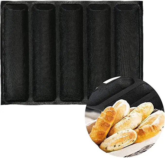 Non Stick Reusable Sandwich Baking Form Perforated Mould 5 Loaf Bread Pan Baguette Mould Silicone Fiberglass Bread Bun Mold