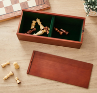 Boîte de rangement pour pièces d'échecs avec couvercle coulissant, en bois, avec doublure en flanelle, avec 2 grands compartiments de rangement, pour un jeu de pièces d'échecs