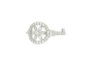 18K White Gold Diamond-Encrusted Floral Key Motif <b>Open</b> <b>Ring</b> Luxury Statement Jewelry For Women - Product Image 3