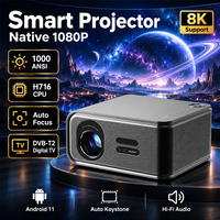 Projecteur 4K Android Smart Wifi, résolution native 1080P Full HD, avec haut-parleurs HiFi, home cinéma extérieur, télévision numérique DVB-T2