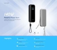 Batterie externe 140W PD à charge rapide 20000mAh avec écran TFT intelligent USB-C intégré, chargeur portable pour ordinateur portable