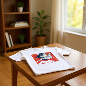 T-shirt Meowlan in cotone bianco unisex con stampa grafica Cat Warrior Design - Product Image 3