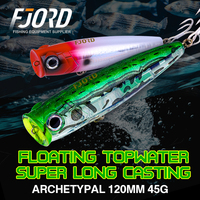 Leurre de pêche flottant lumineux FJORD 45g, Popper dur, 120mm, appâts artificiels en plastique pour longues coups de lancer en rivière, lac, ruisseau
