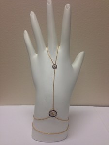 Pulsera de cadena larga con dije de ojo turco redondo personalizado de fábrica y anillo de mano esclava - Product Image 6