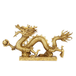 Ornement de dragon en laiton Copper World, dragon jaune jouant avec une perle, décoration de bureau, artisanat chinois, cadeau - Product Image 3