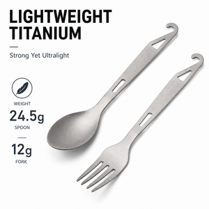Ensemble de couverts en titane pur, cuillère et fourchette en titane, ustensiles de camping légers pour la randonnée en plein air et les voyages - Product Image 2