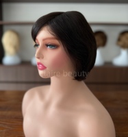 Perruque médicale en cheveux humains, entièrement nouée à la main, avec cuticules alignées, couleur naturelle, dessus en soie et devant en dentelle, pour patients en chimiothérapie