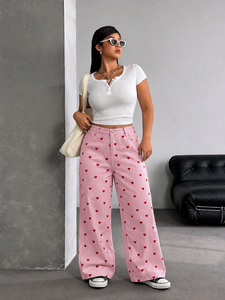 <span class=keywords><strong>Jeans</strong></span> a gamba larga <span class=keywords><strong>con</strong></span> stampa a cuore da donna, <span class=keywords><strong>vita</strong></span> alta, vestibilità ampia, pantaloni casual per tutte le stagioni, tessuto <span class=keywords><strong>elastico</strong></span>, abbigliamento estivo alla moda - Product Image 3