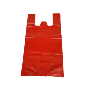 حقائب تسوق تيشرت نصف شفافة باللون الأحمر للوجبات الجاهزة من صديق للبيئة مخصصة للبيع السريع
