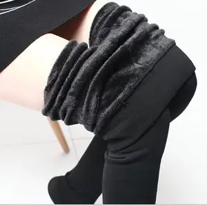Leggings gruesos y de terciopelo para otoño e invierno, talla única, versión coreana, cintura alta, terciopelo perlado, pie, pantalones elásticos cálidos