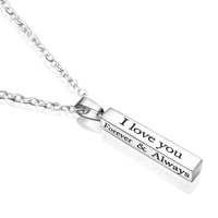 Collier pendentif en acier inoxydable avec inscription « Je t'aime » et diamant, noir argenté, sportif, cadeau de couple pour la Saint-Valentin