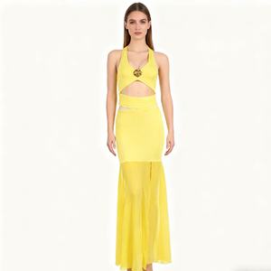 Sexy Women's Lace-Up <b>Top</b> With <b>Patchwork</b> Midi Skirt Two-Piece Set Fashion - Product Image 1