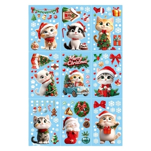 Juego de 9 Adhesivos Estáticos para Ventanas con Diseño de Gatos Navideños, con Lazos Rojos, Estrellas y Copos de Nieve, para Decoración Navideña de Vidrio - Product Image 5
