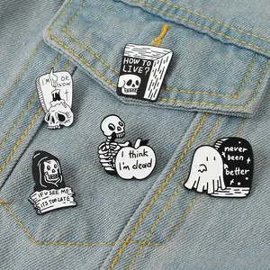 Boo fantôme citations broches personnalisées je suis bon maintenant humour noir épingles en émail doux badges de revers cadeaux de dessin animé d'halloween pour les amis