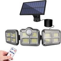 Projecteurs solaires à détecteur de mouvement avec 3 têtes réglables et panneau solaire séparé, lumière de sécurité, 122 LED, lumière solaire murale extérieure