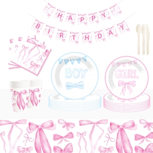 DAMAI - Vajilla Personalizada para Fiestas de Revelación de Género, Artículos para Baby Shower, Platos Desechables Impresos Personalizados, Juego de Vajilla de Papel para Fiestas - Product Image 1