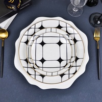 Assiettes à dîner en céramique peintes à la main, motif à carreaux noir et blanc, vaisselle artistique pour la maison, le restaurant, les banquets de mariage