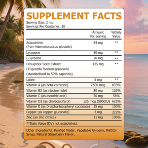 Gouttes de bronzage liquides OEM ODM avec astaxanthine, L-tyrosine, vitamine A, hydratent et améliorent l'élasticité de la peau, complément alimentaire à base de plantes. - Product Image 2