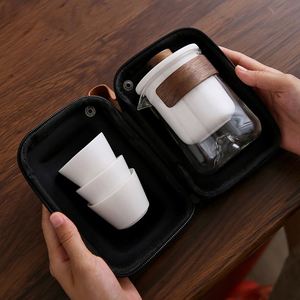 Ensemble de thé chinois de luxe personnalisé, tasses portables en céramique et verre, théière et tasse, ensemble de thé miniature pour les voyages en plein air, le camping, les affaires - Product Image 2