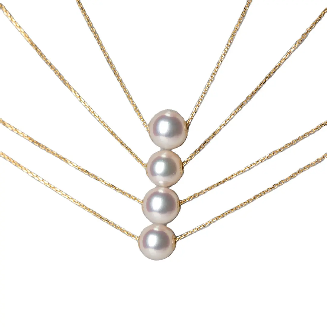 Hot 14K 18K Real Gold Round Pearls Seawater Akoya Pearl Pendant Necklace Akoya Pearl Size Available for Women Gift for Party