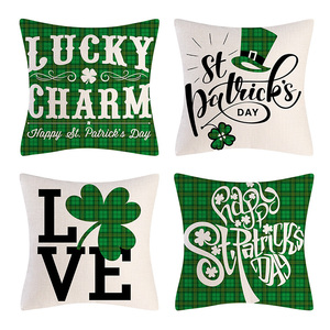 Housse de coussin <span class=keywords><strong>St</strong></span>. Patrick's Day personnalisée imprimée taie d'oreiller en <span class=keywords><strong>lin</strong></span> trèfle vert irlandais - Product Image 5