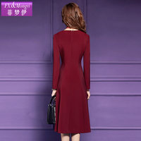 Robe mi-longue élégante et ajustée FMY61619 Automne Cheval de l'Année, style Normcore/Minimaliste, douce, coupe trapèze, rouge, à manches longues pour femme, ODM
