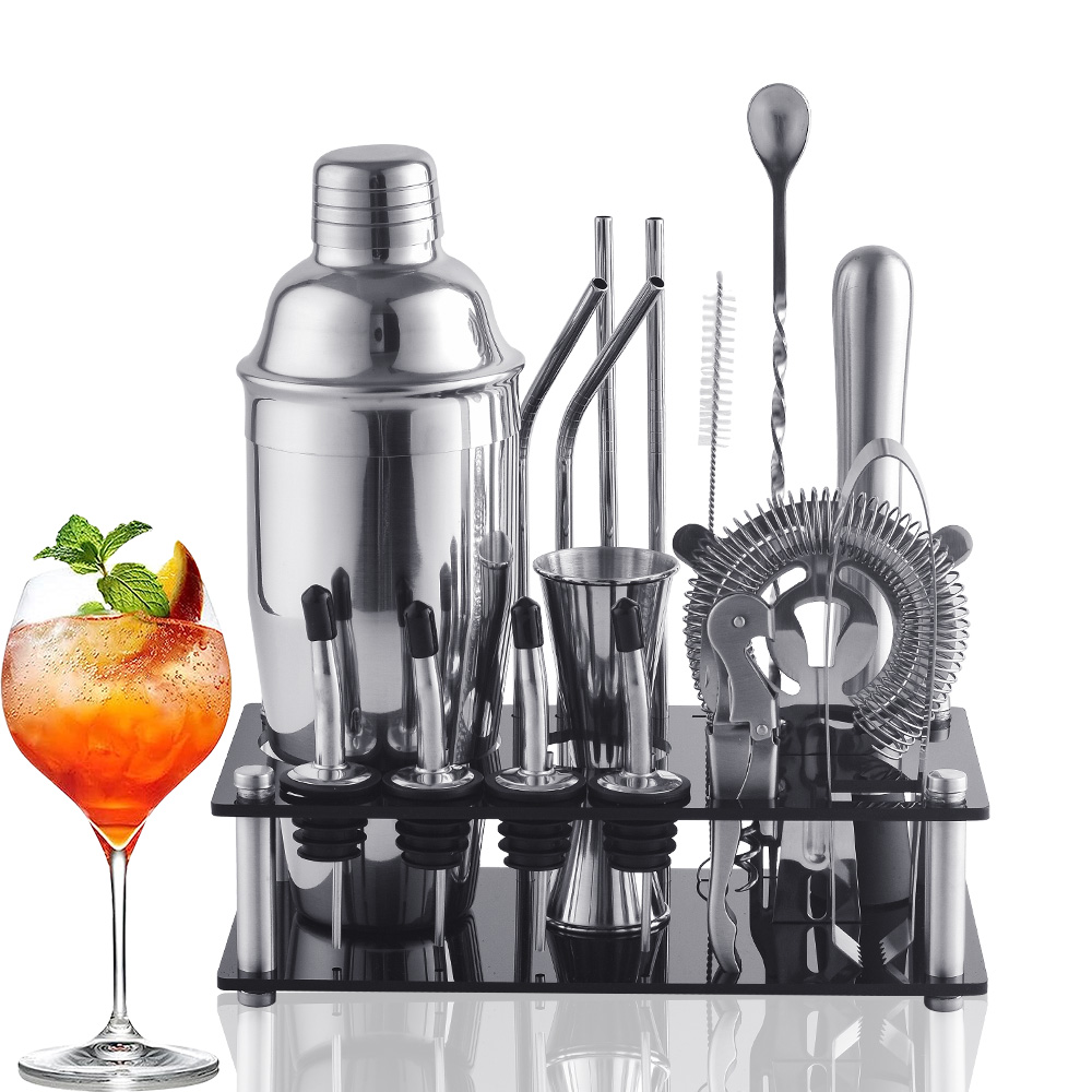 OUYADA Factory Direct 700Ml Kit de barman Outils de bar Shakers à cocktail en acier inoxydable avec support en acrylique Support de cadre