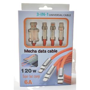 Cable de Carga Rápida 3 en 1 de 120W 6A, Cable USB Tipo-C Universal para Teléfono Celular, Longitud de 1.2m - Product Image 1