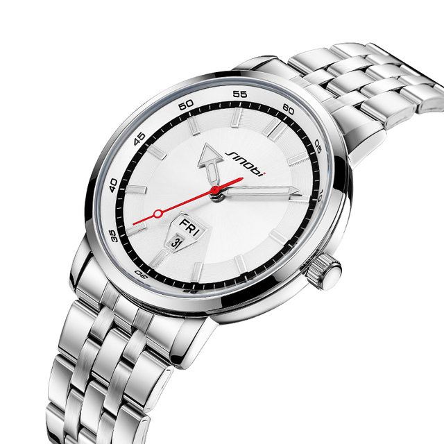 SINOBI High Quality Alloy Luxury Quartz Watches for Men Fashionable Waterproof Glass Dial Pointer Luminous