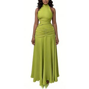 女式挂脖褶皱长裙 - 高领飘逸百褶正装礼服裙 Sehe <span class=keywords><strong>Fashion</strong></span> - Product Image 1