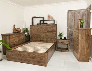 Ensemble de meubles de chambre à coucher en pin antique avec rangement pour la reine comprend des lits, des commodes, une commode de chevet pour la maison, un matériau en bois - Product Image 2