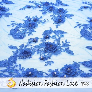 Tissu en dentelle guipure 3d bleu <span class=keywords><strong>royal</strong></span> pour robe de mariée, avec des motifs de fleurs, bleu <span class=keywords><strong>royal</strong></span>, nouvelle collection, en stock - Product Image 3