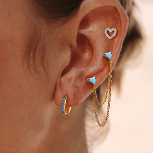 Ensemble de boucles d'oreilles plaquées or en forme de cœur avec pierres turquoise bleues pour femmes, bijoux cadeau - Product Image 2