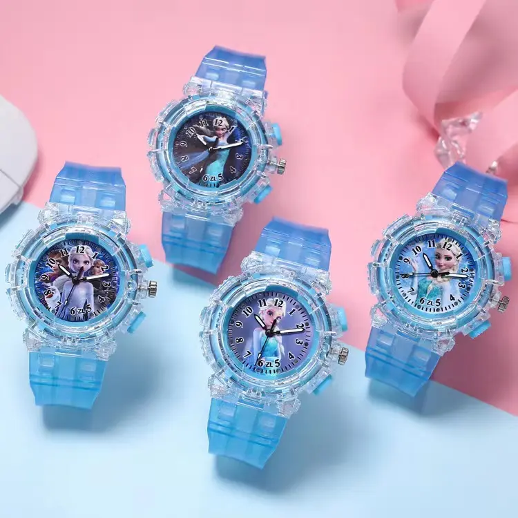 Özelleştirilmiş marka moda karikatür kuvars çocuk saatler Noctilucent işık Pvc saat kordonları plastik kasa çocuklar izle