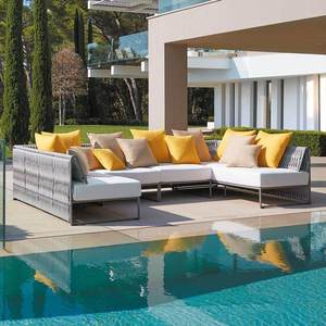 Conjunto de Sofás Modulares para Exteriores, Muebles de Patio Tejidos con Cuerda de Aluminio Resistentes a la Intemperie, Cómodo Conjunto de Sillones para Jardín con Cojines - Product Image 1