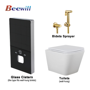 Chất lượng cao Phòng tắm kính nhà vệ sinh bể nước Đỏ bừng hệ thống treo tường nhà vệ sinh thủy tinh Phễu thoát nước với nhà vệ sinh Bidet Spray Gun Set - Product Image 5