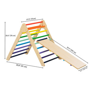 Triangolo rampicante in legno con rampa reversibile scivolo pieghevole in legno Montessori Kids 2in1 parco giochi al coperto - Product Image 6