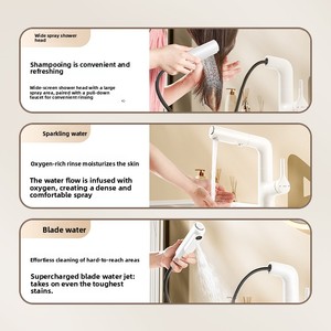 Rubinetto da Bagno in Rame Bianco <span class=keywords><strong>Latte</strong></span> per Lavabo, con Funzione Estraibile e Sollevabile, Acqua Calda e Fredda a Flusso Continuo, Anti-Schizzo, con Valvola in Ceramica - Product Image 2