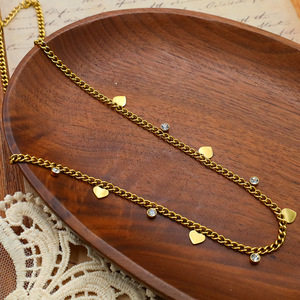 French Style Heart Zircon Titanium Steel Clavicle Chain Necklace For Women Everyday Wear Gold Color - Product Image 2