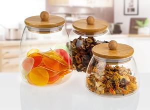 โหลแก้วพร้อมฝาไม้บอโรซิลิเกตทรงสูงโถแก้วสำหรับใส่ธัญพืชขนมหวาน<span class=keywords><strong>และ</strong></span>เครื่องปรุงรสแบบออกแบบโลโก้ได้ตามต้อง<span class=keywords><strong>การ</strong></span> - Product Image 6