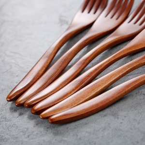 Tenedores de madera maciza con mango largo para postre, pastel y fruta, vajilla de madera hecha a mano, estilo sencillo - Product Image 3