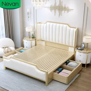 2024 hot sales cheap wooden box beds simple design bedroom furniture wooden king size double solid wood bed