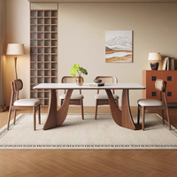 Ensemble Table et Chaises de Salle à Manger Personnalisable Moderne de Haute Qualité en Ardoise et Bois Massif, Rond, pour 4 à 8 Personnes, Meubles de Cuisine et Salle à Manger