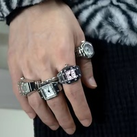 Vintage Punk doigt montre Mini bracelet élastique alliage montres Couple anneaux bijoux horloge rétro romain Quartz montre anneau femmes filles