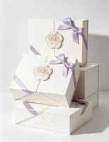 Boîte cadeau carrée biodégradable réutilisable à double ouverture, avec ruban et fermeture magnétique, logo personnalisable pour mariage