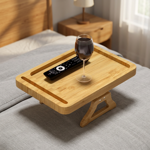 Bamboo European Design Rectangle Shape Floor Type Single Tier Tray <b>Table</b> with Cup Holder Phone Holder Beverage Living Room - Product Image 4