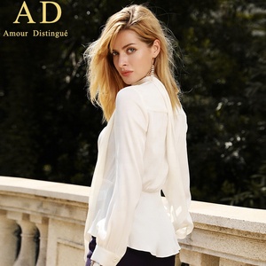 Elegante Camicetta Primaverile in <span class=keywords><strong>Raso</strong></span> Intrecciato Antirughe per Donne, <span class=keywords><strong>Bianca</strong></span> con Nastro, Produzione OEM ODM - Product Image 4