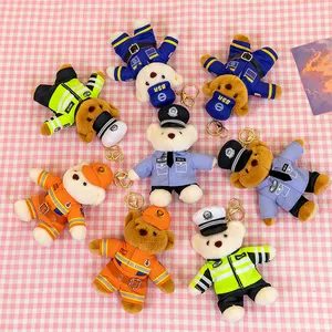 Individueller niedlicher Mini-Teddybär Spielzeug mit Verkehrspolizei-Anzug hochwertiger weicher Plüsch gefüllter Tier-Teddybär Schlüsselanhänger Großhandel